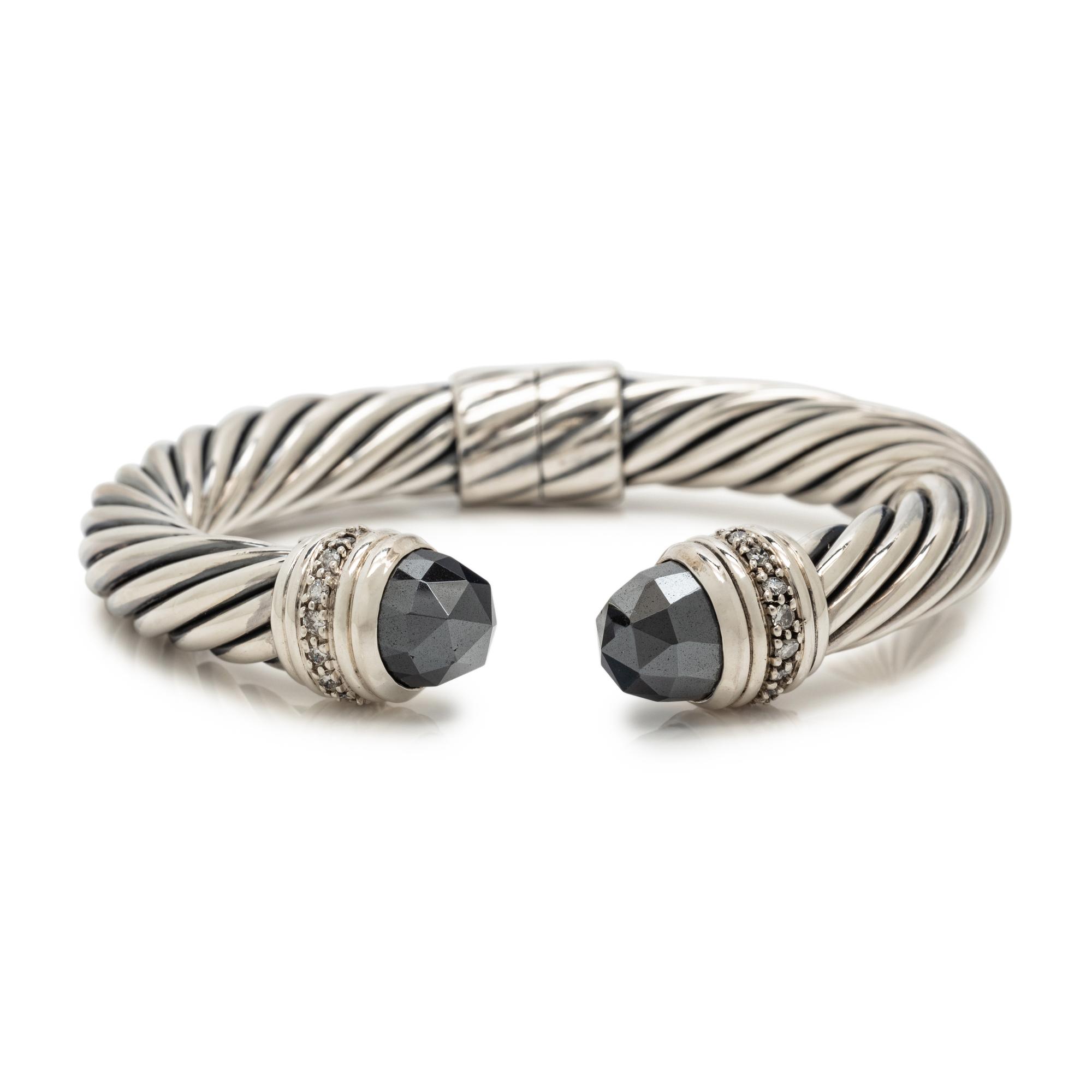 DAVID YURMAN, STERLING SILVER, HEMATITE AND DIAMOND 'CABLE CLASSIC' CUFF BRACELET