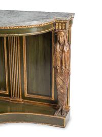 A North European Green Painted and Parcel Gilt Marble-Top Pier Table
