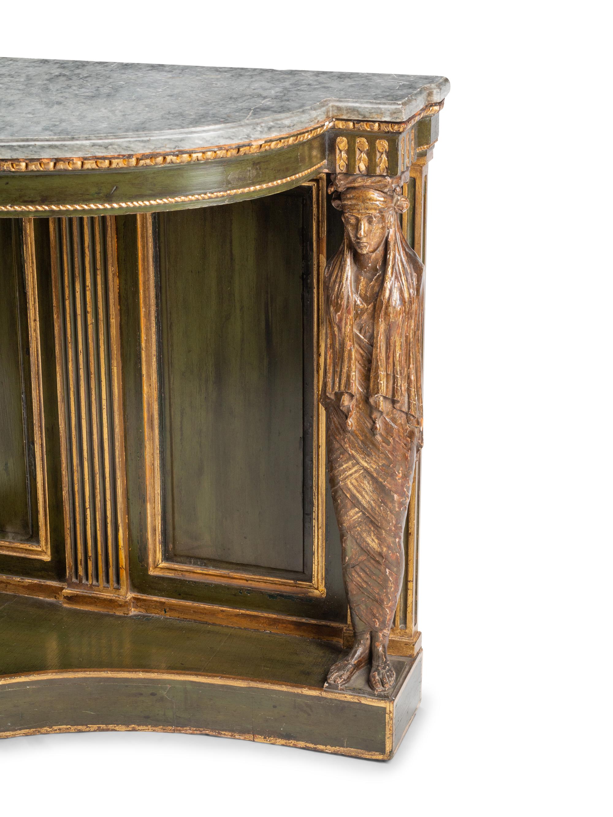A North European Green Painted and Parcel Gilt Marble-Top Pier Table