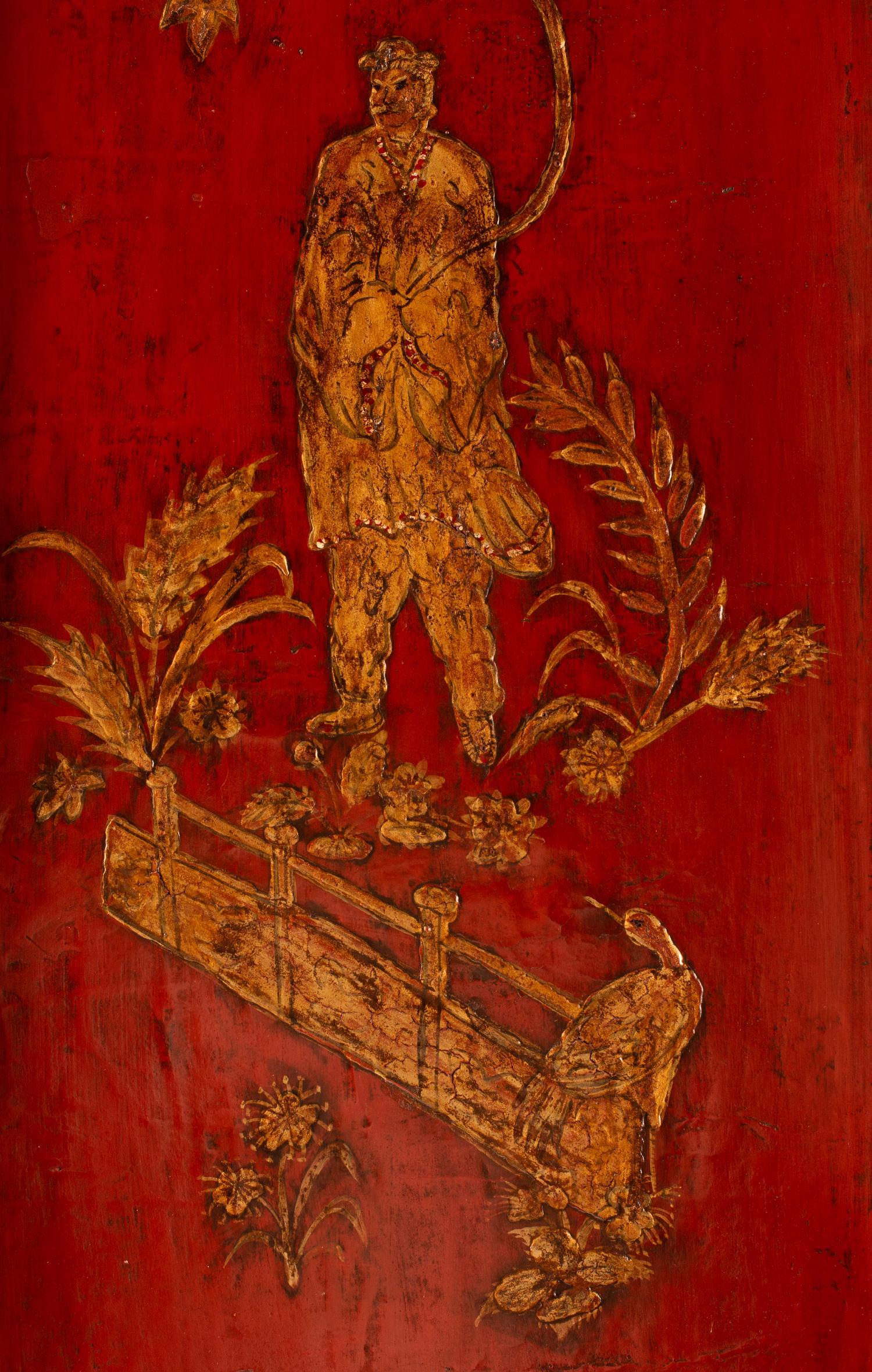 A George II Style Red Lacquered Chinoiserie Secretary Bookcase — 20TH CENTURY