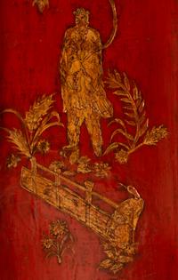 A George II Style Red Lacquered Chinoiserie Secretary Bookcase — 20TH CENTURY