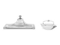 A Continental Silver Inkwell and Rocker Blotter