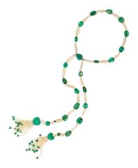 Art Deco, Emerald & Seed Pearl Lavalier Necklace