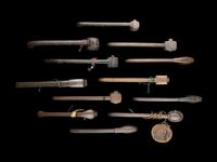 12 Japanese Silver Inlaid Bronze Portable Writing Sets, Yatate