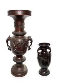 Two Large Japanese Bronze Vases Height of larger 41 inches. — 19TH CENTURY