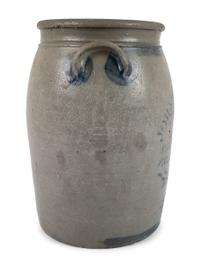 A Pennsylvania Cobalt-Stenciled Four-Gallon Stoneware Crock
