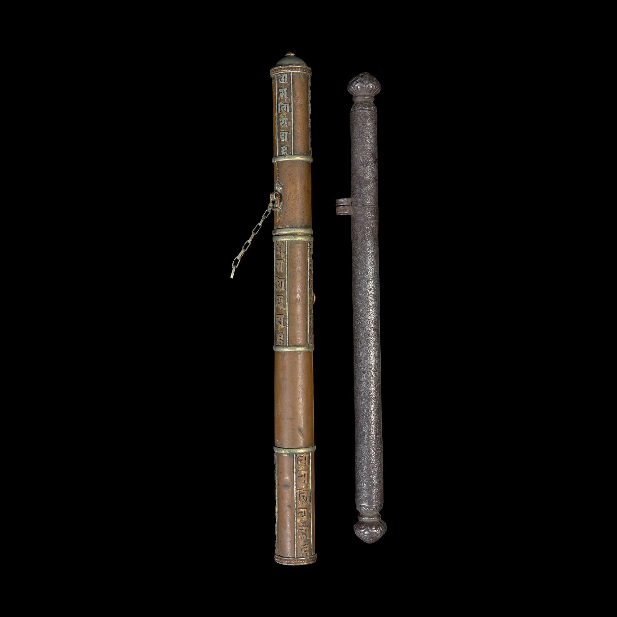 Two Tibetan Metal Pen or Stick Incense Cases 藏傳香筒兩隻