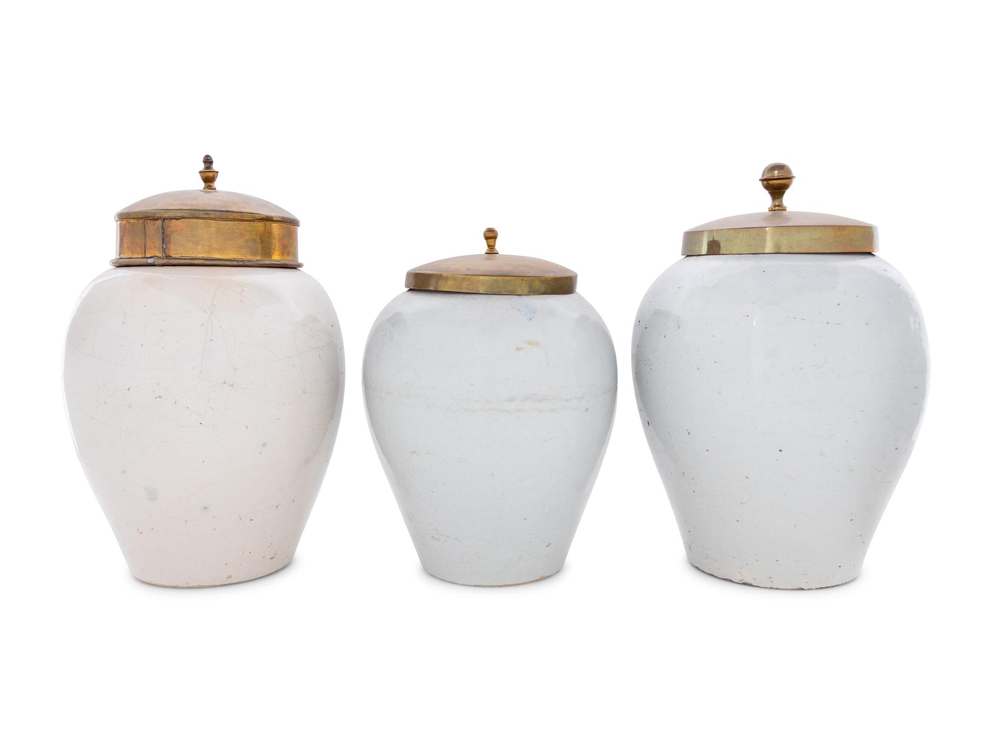 Three Delft Blue and White Tobacco Jars