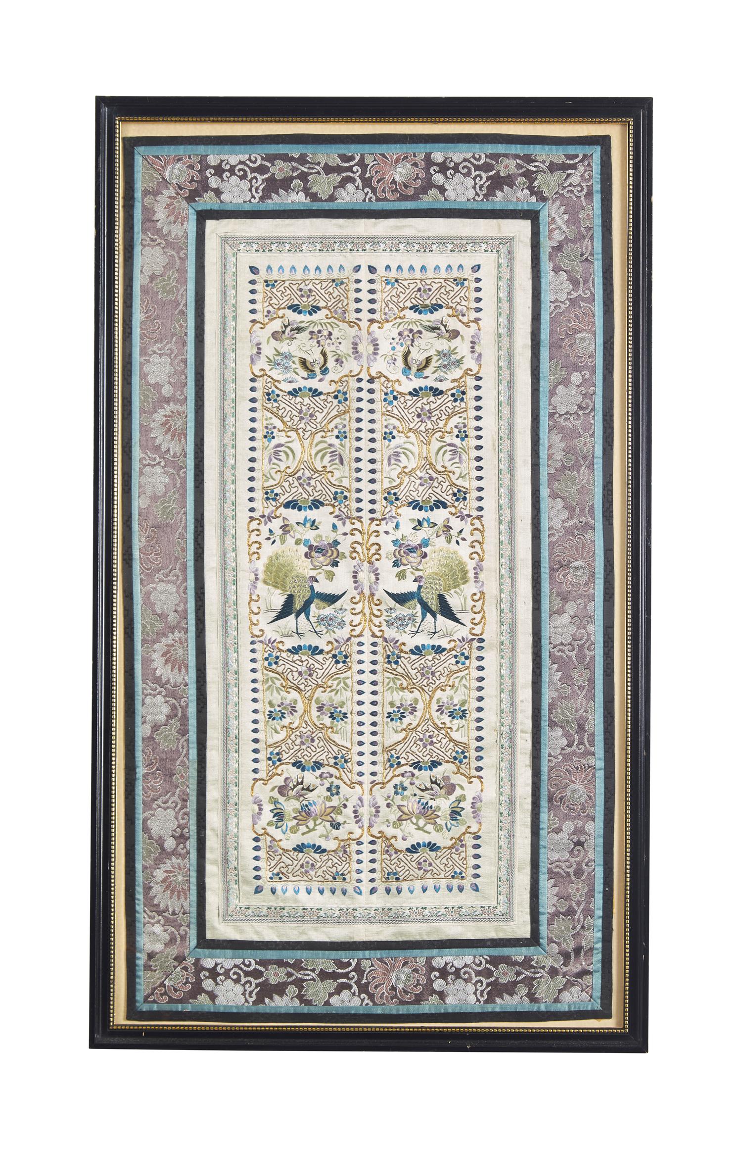 Three Chinese Embroidered Silk Panels, Late Qing/Republic Period 晚清/民國 挽袖鏡框三種