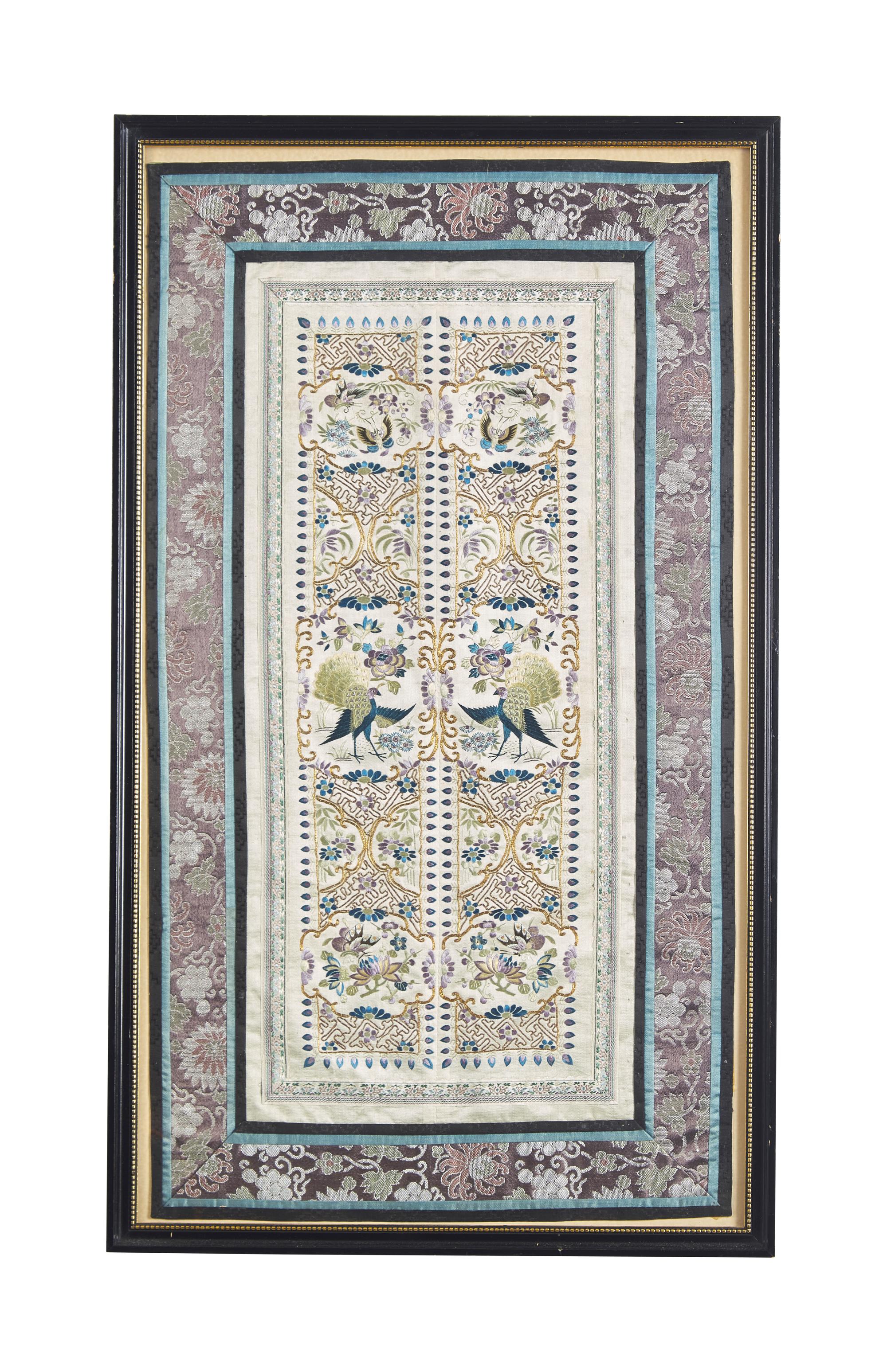 Three Chinese Embroidered Silk Panels, Late Qing/Republic Period 晚清/民國 挽袖鏡框三種