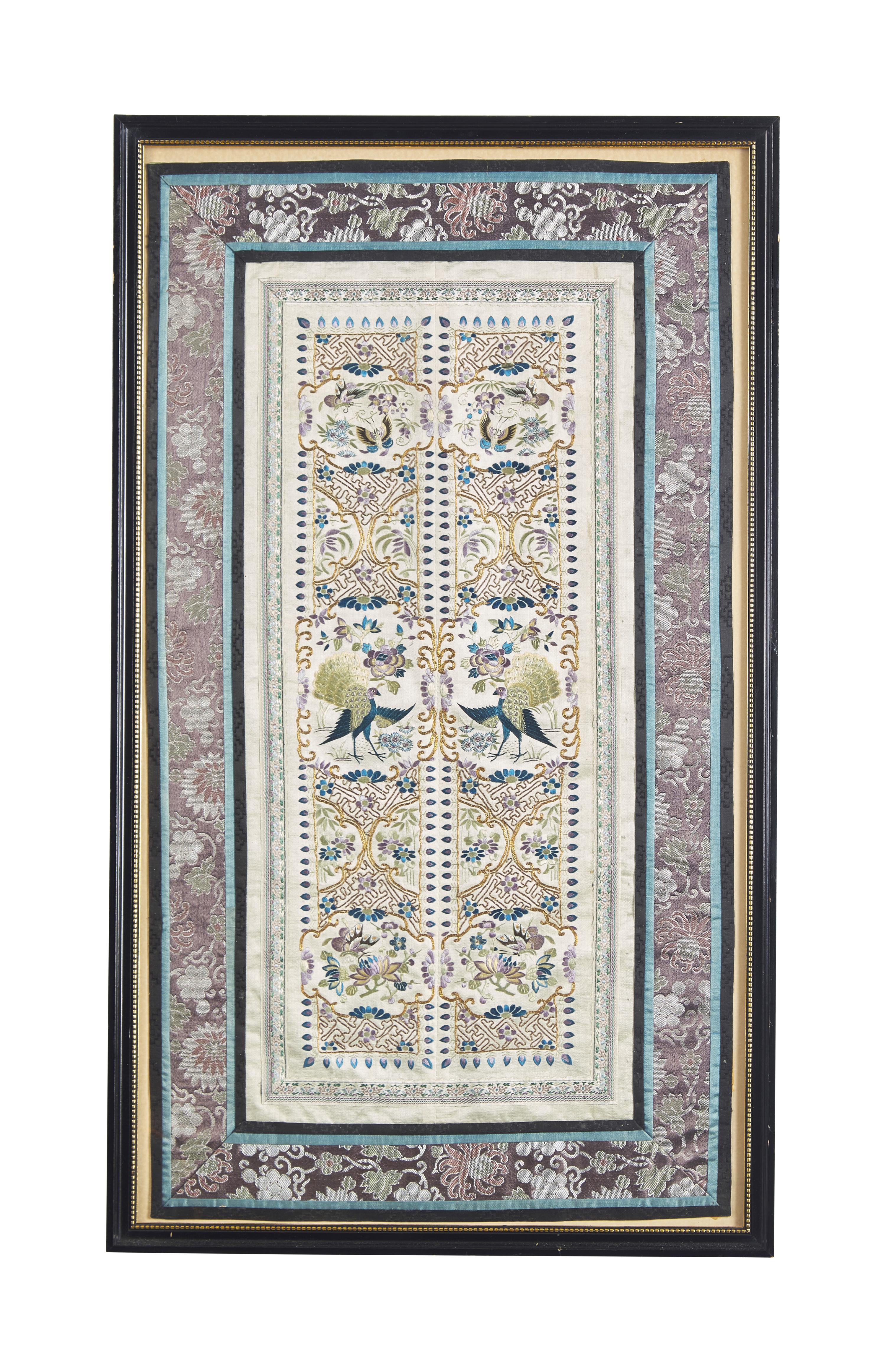 Three Chinese Embroidered Silk Panels, Late Qing/Republic Period 晚清/民國 挽袖鏡框三種