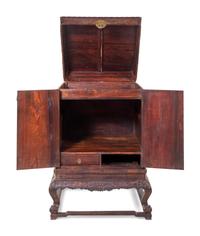 A Pair of Large Chinese Export Jade-Inset Carved Hardwood Chests on Stands
