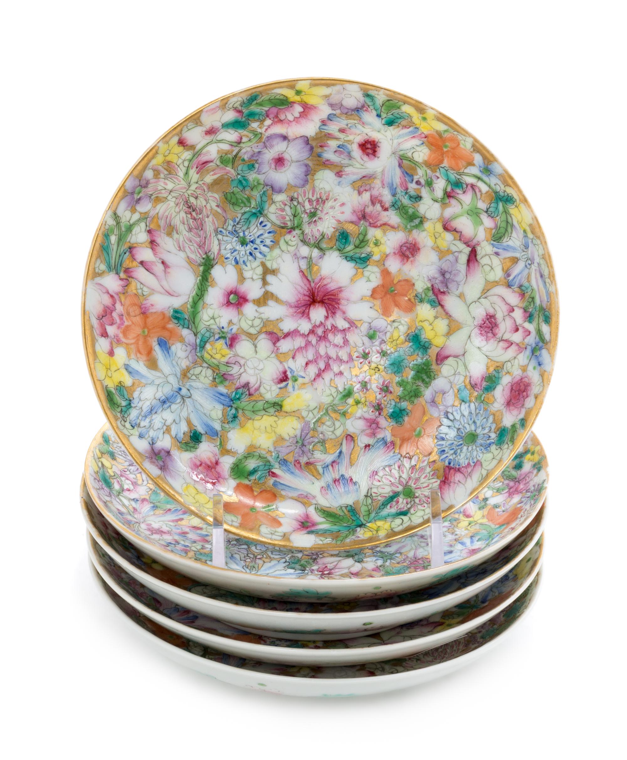 A Set of Five Famille Rose "Millefleur" Porcelain Dishes Diameter of each 5 3/4 inches. — GUANGXU PERIOD (1875-1908)