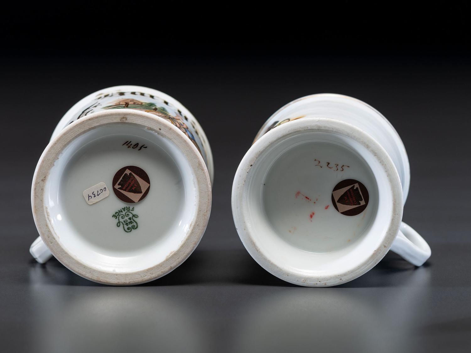 Two Cyclist's Porcelain Shaving Mugs