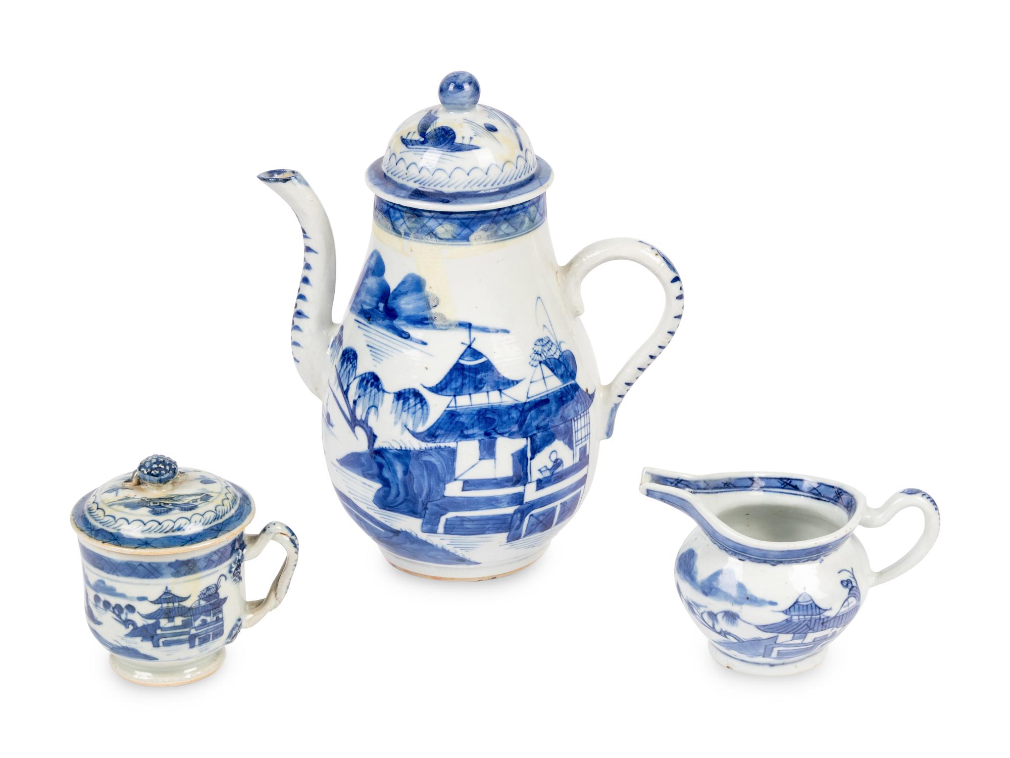 A Canton Blue and White Porcelain Coffee Service