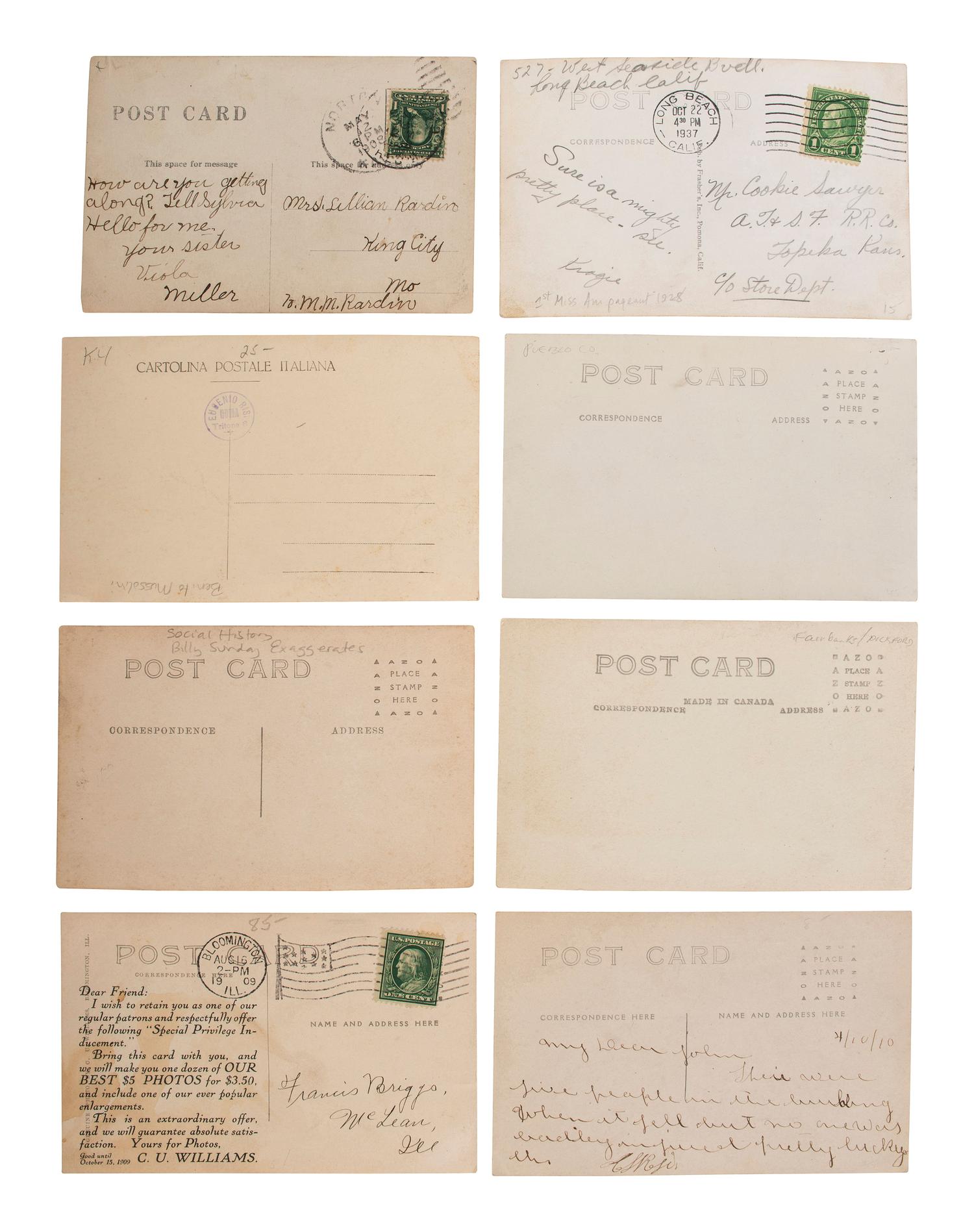 [EARLY PHOTOGRAPHY]. A group of 42 real photo postcards of cityscapes, town activities and disasters, parades, circuses, and fairs, highlighted by view of a child labor protest, an elephant parade, and bronco busting.