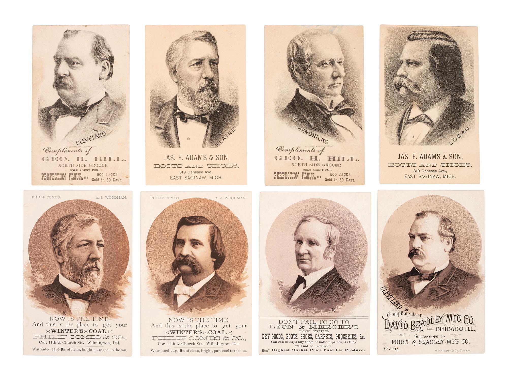 [1884 ELECTION]. A group of advertising cards and covers from the 1884 election, including: