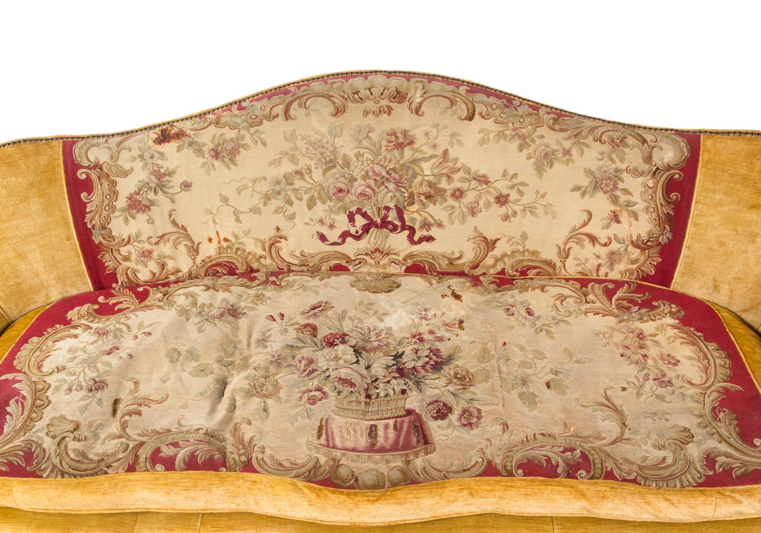 A Louis XV Painted Sofa with Aubusson Tapestry Upholstery
