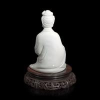 A Chinese blanc de Chine figure of Guanyin seated, with scroll 白瓷持卷轴观音像 Boji Yuren mark ?????