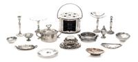A Collection of Silver Table Articles, Various Makers, comprising a covered pot, four dishes, two footed bowls, two candlesticks, a cov