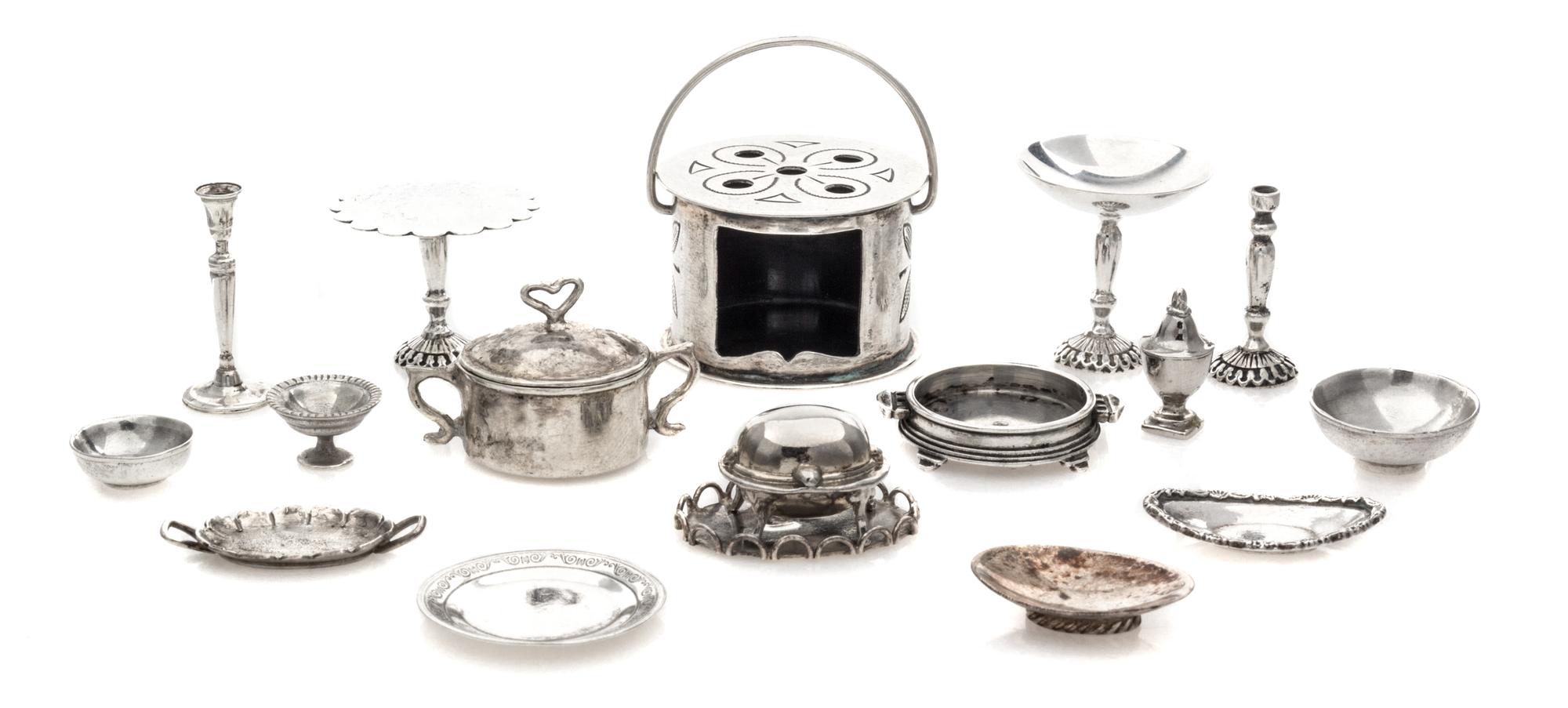 A Collection of Silver Table Articles, Various Makers, comprising a covered pot, four dishes, two footed bowls, two candlesticks, a cov