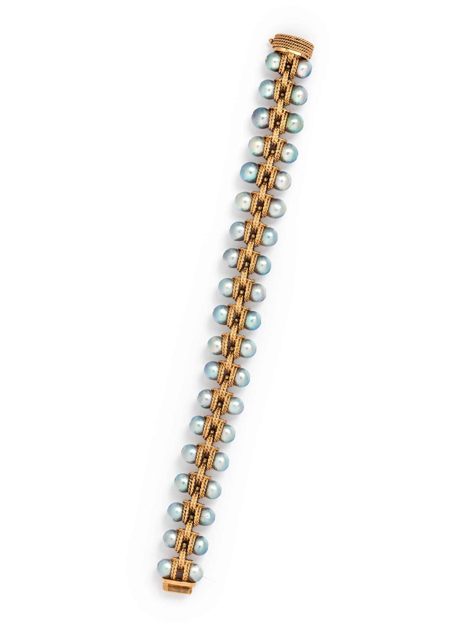 YELLOW GOLD AND CULTURED PEARL BRACELET