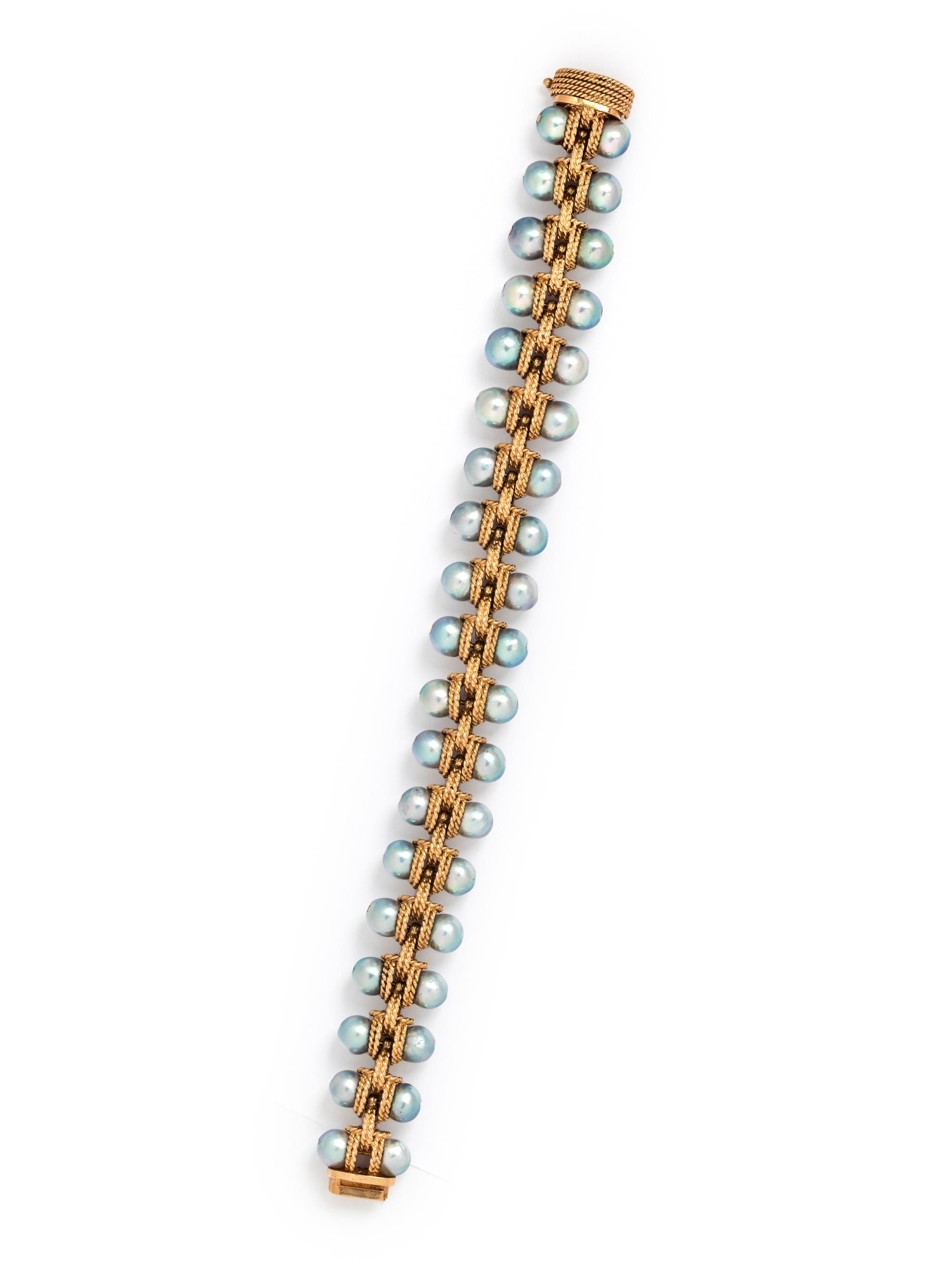 YELLOW GOLD AND CULTURED PEARL BRACELET