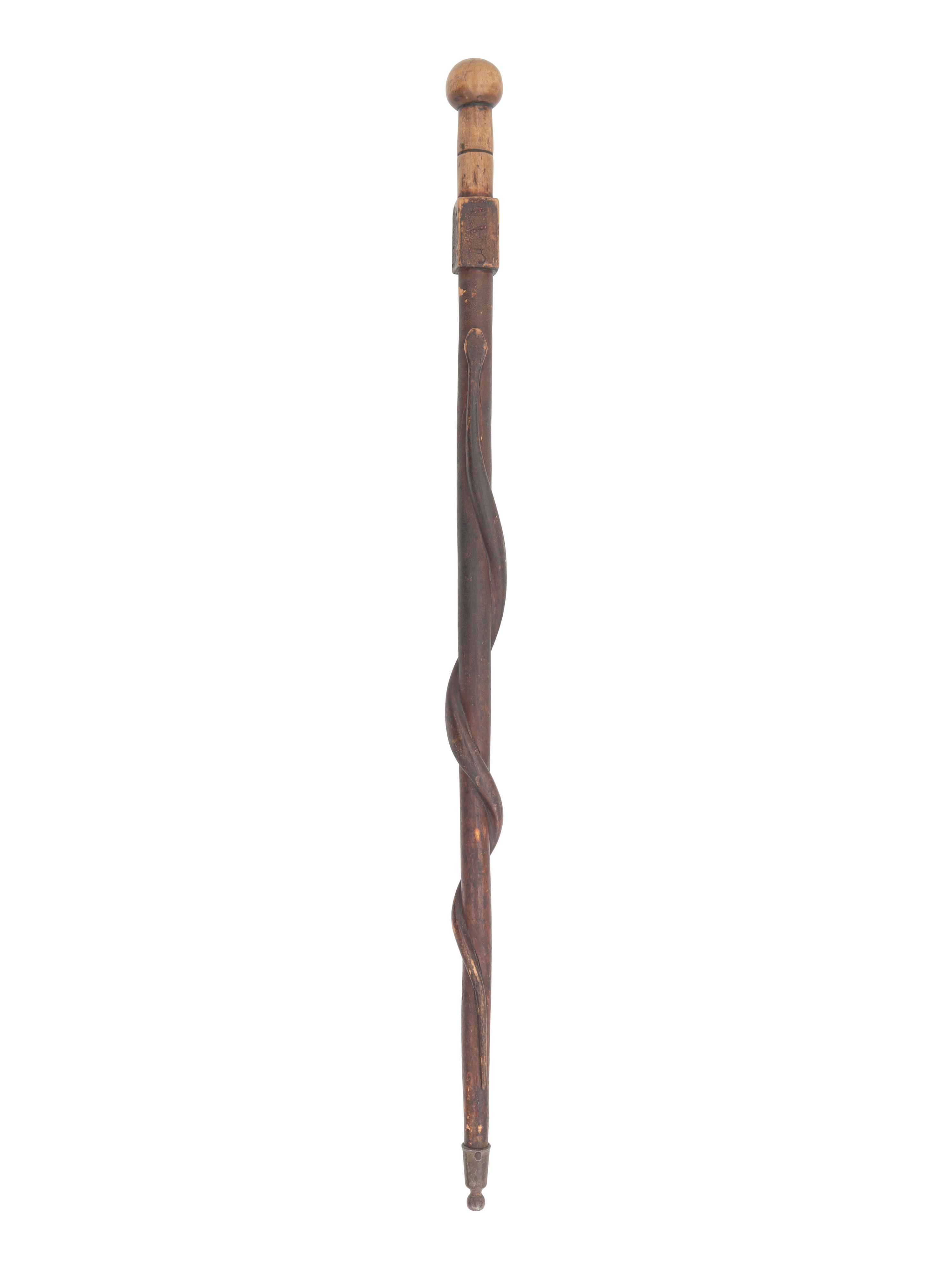 [CIVIL WAR]. Camp Chase, Ohio, folk art carved walking stick.