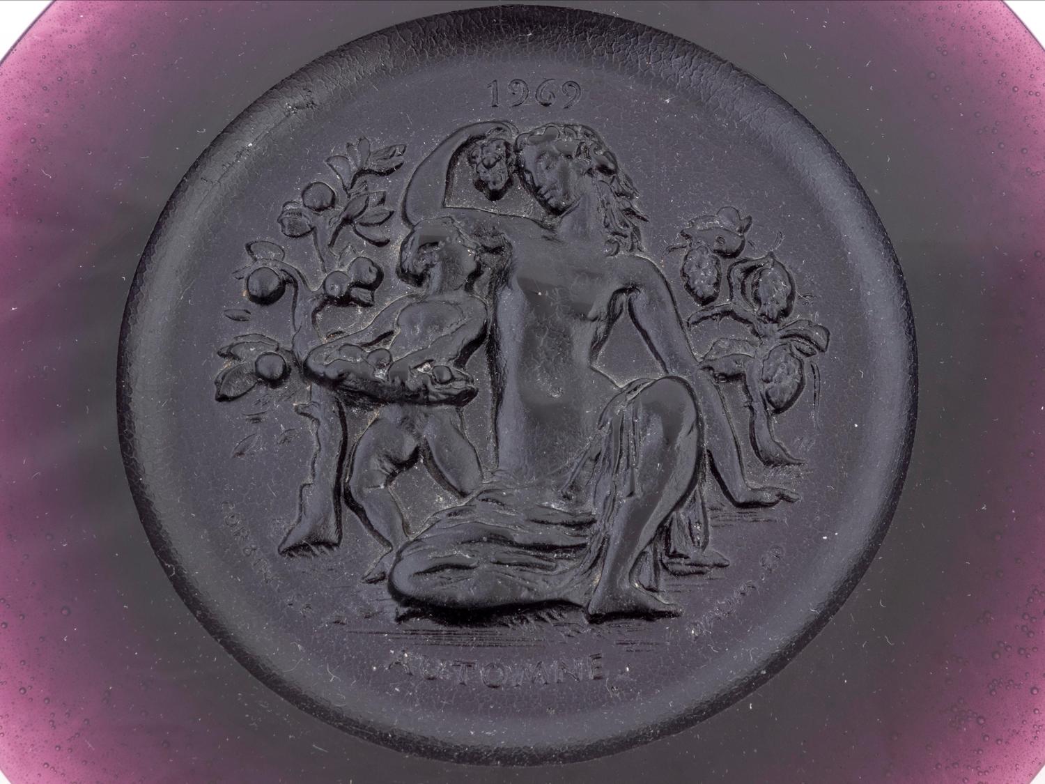 Four Daum Glass Articles and a Plate — 20TH CENTURY