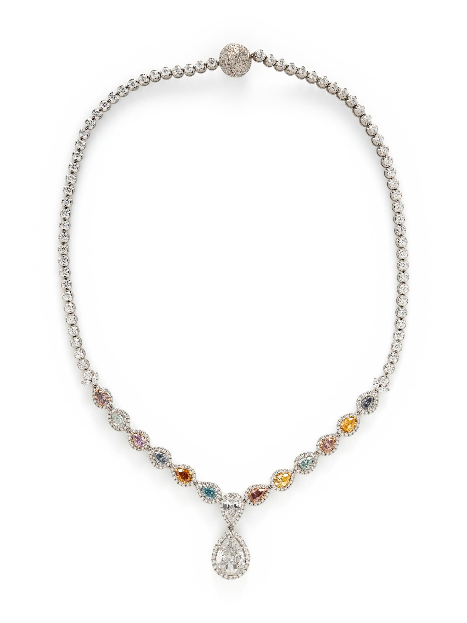 MULTI COLORED FANCY DIAMOND AND DIAMOND NECKLACE