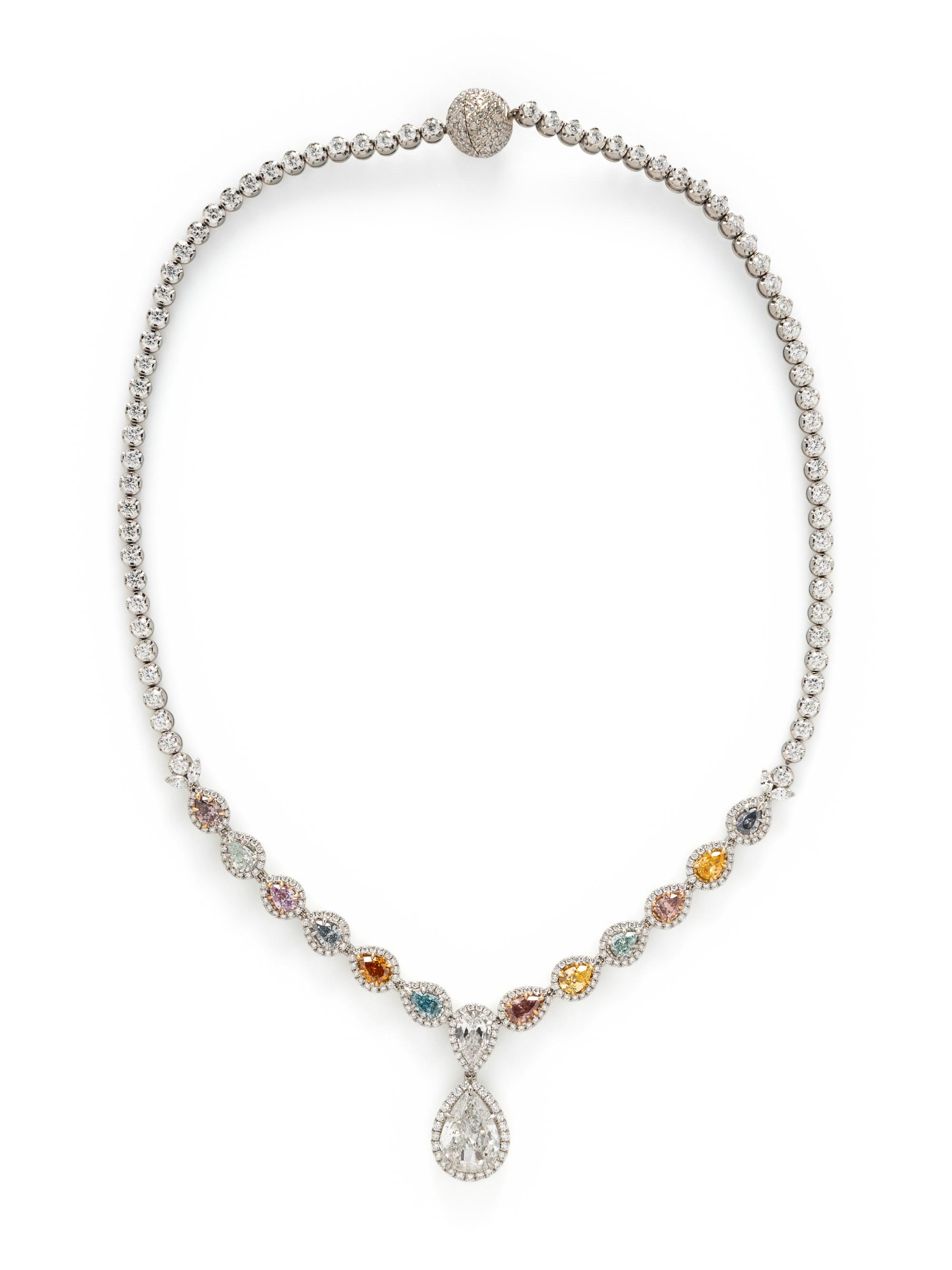 MULTI COLORED FANCY DIAMOND AND DIAMOND NECKLACE