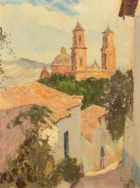 Hermann Dudley Murphey, (American, 1867-1945), Patio Scene and View of Taxco (a pair of works)