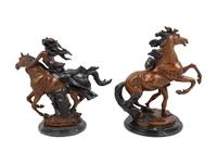 A Pair of Patinated Bronze Figural Groups