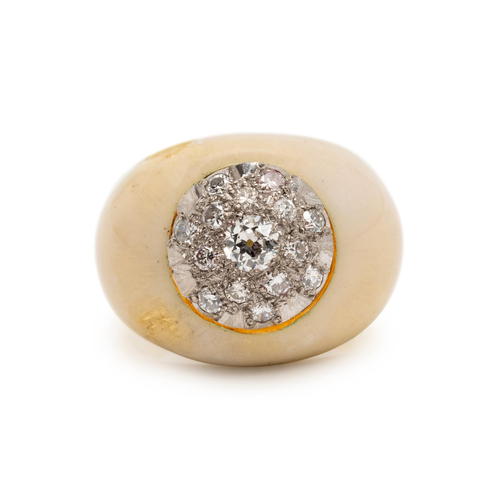 DIAMOND AND WHITE ENAMEL RING