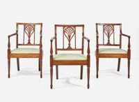 A group of three Federal mahogany racquet-back armchairs, Philadelphia, PA, circa 1790