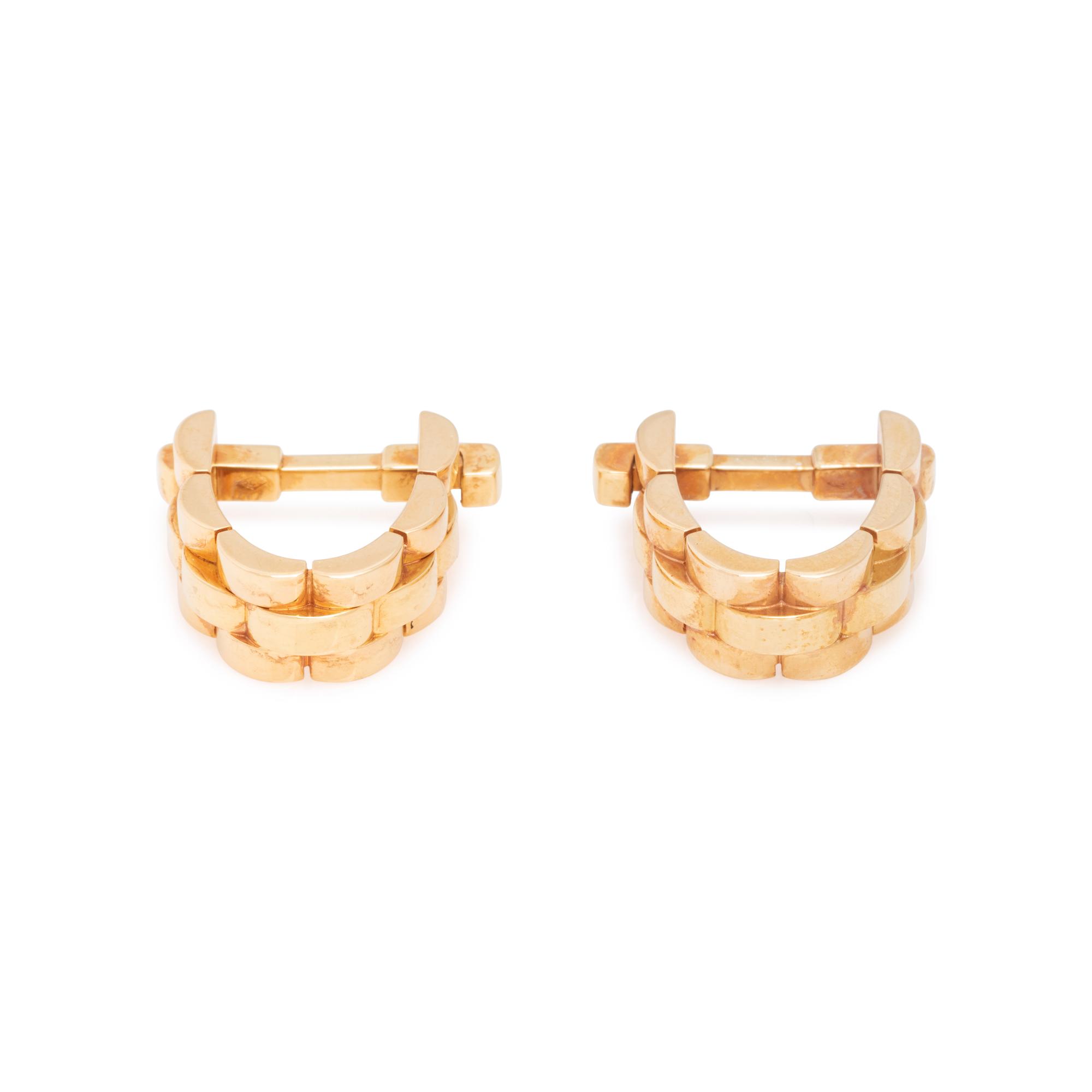 CARTIER, YELLOW GOLD 'MAILLON PANTHER STIRRUP' CUFFLINKS
