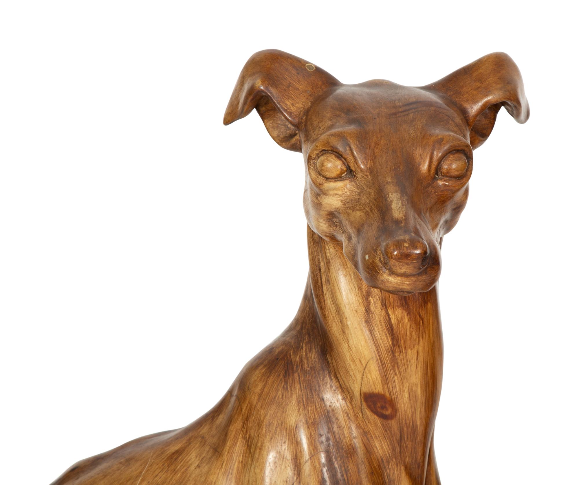 A Pair of Italian Grain-Painted Carved Wood Greyhounds