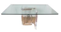 A Contemporary Glass Top Lucite and Chrome Base Dining Table Height 29 x width 66 x depth 40 inches. — 20TH CENTURY