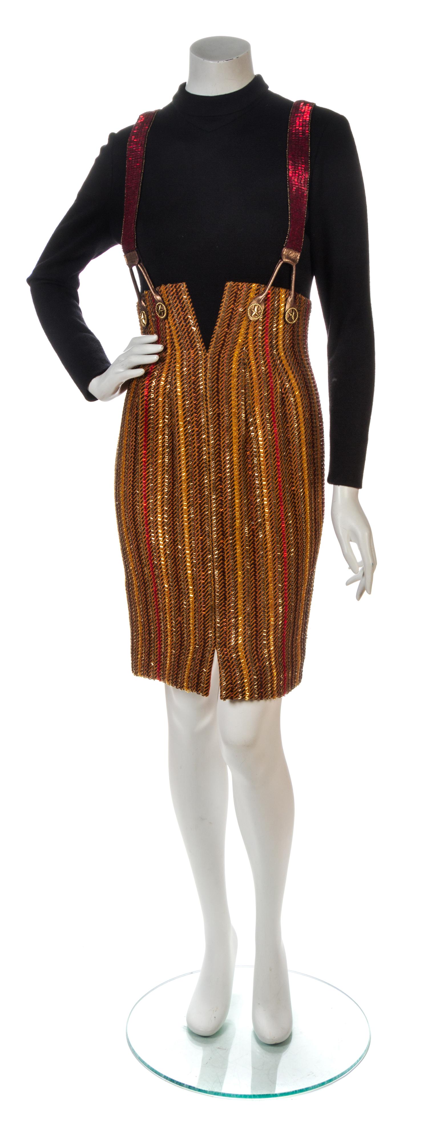 A Bob Mackie Black and Orange Beaded Knit Dress, Size 8.