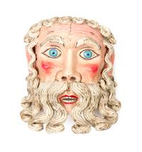 A Mexican Polychromed Wood Mask Height 10 1/4 inches.