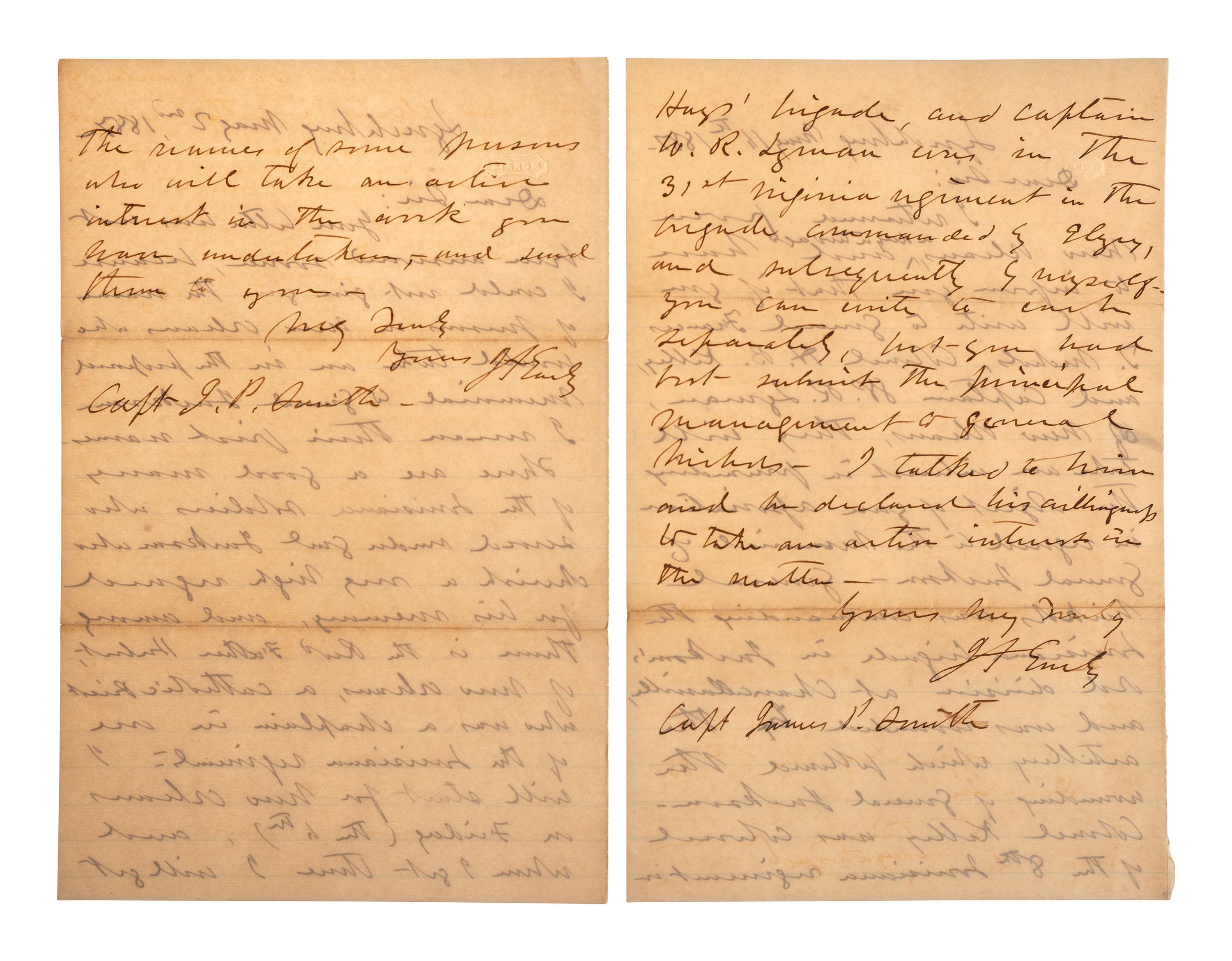 [CIVIL WAR]. EARLY, Jubal A. (1816-1894). Two post-war autographed letters signed ("JA Early") to Reverend James Powell Smith. Lynchburg, VA, 2 and 16 May 1887.