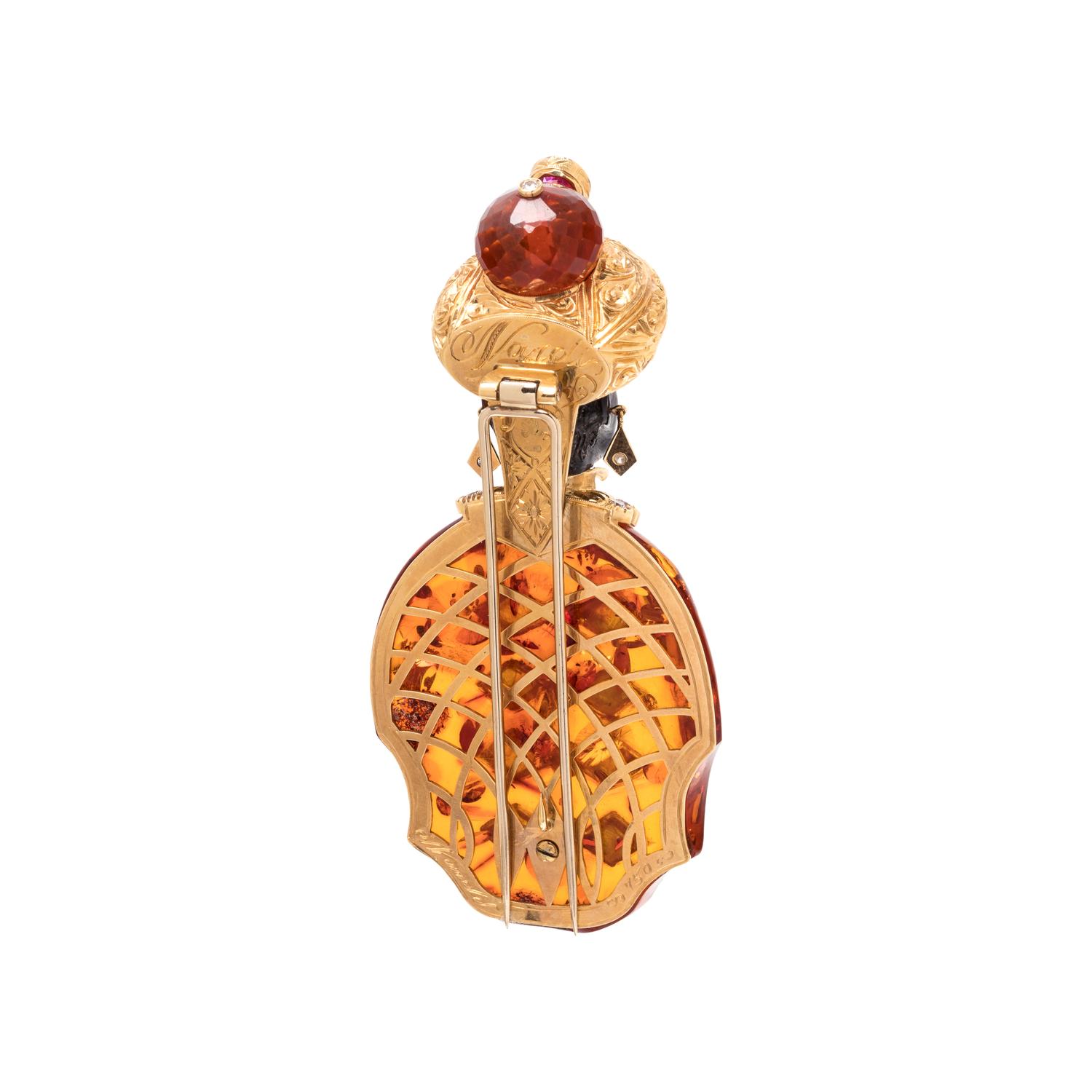 NARDI, AMBER, MULTIGEM AND DIAMOND BLACKAMOOR BROOCH