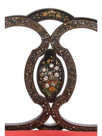 A French Painted and Mother-of-Pearl Inlaid Black Painted Hall Bench