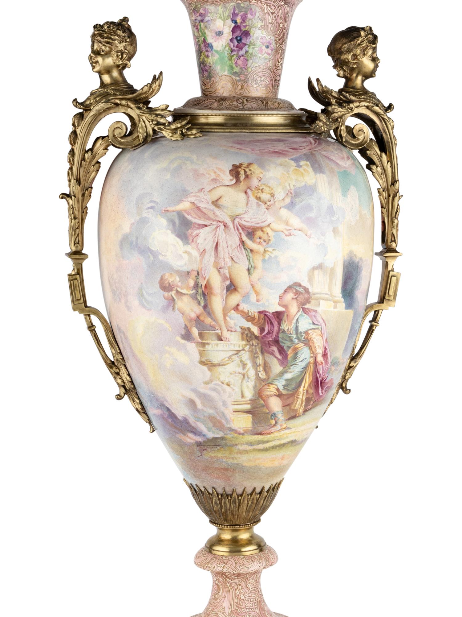 A Large Gilt Bronze Mounted Sèvres Style Porcelain Urn