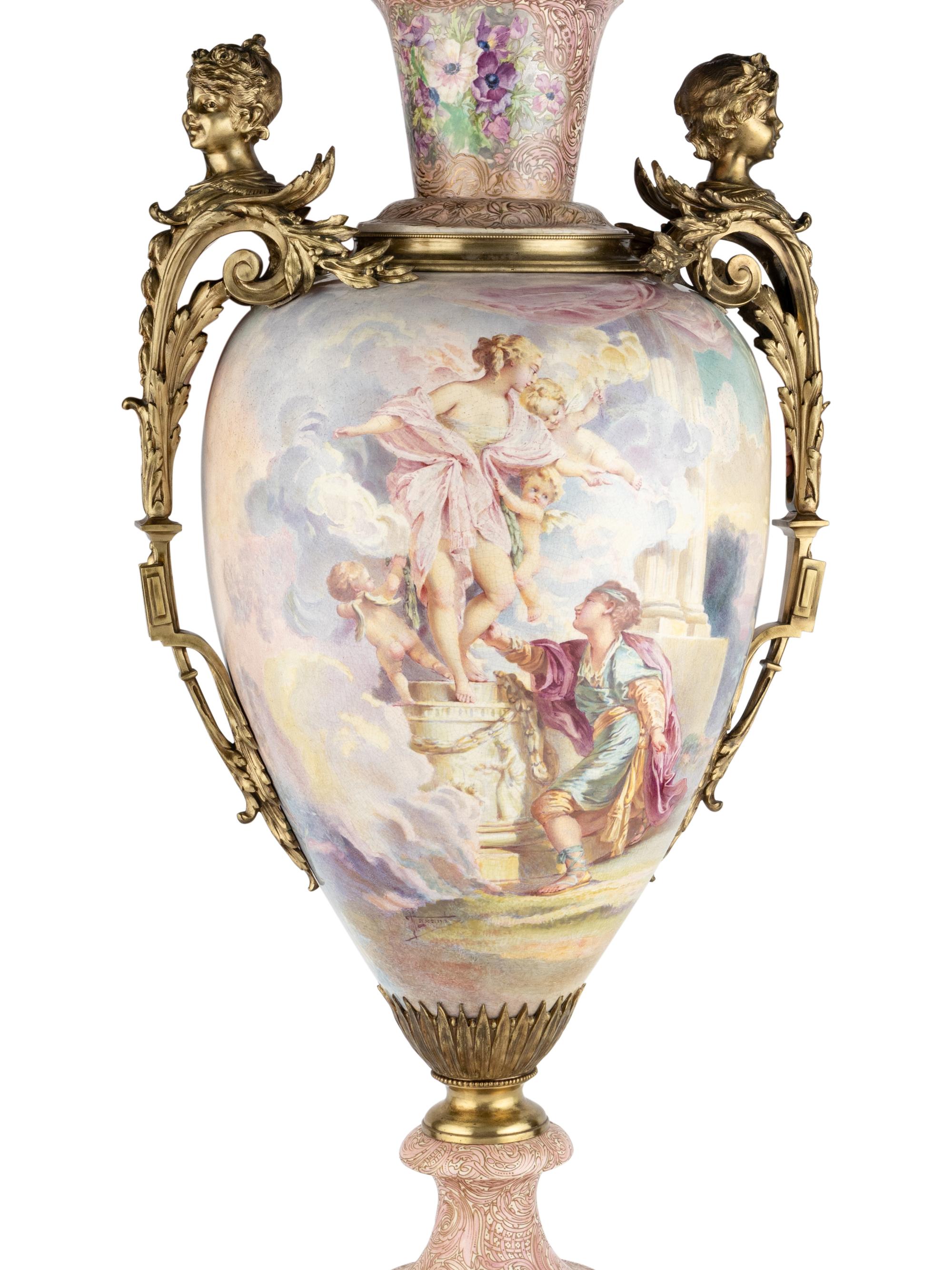 A Large Gilt Bronze Mounted Sèvres Style Porcelain Urn