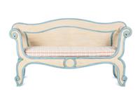 An Italian Cream and Blue-Painted Bench