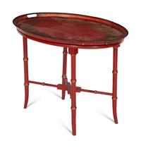 A Victorian Parcel-Gilt Tôle Tray on Stand