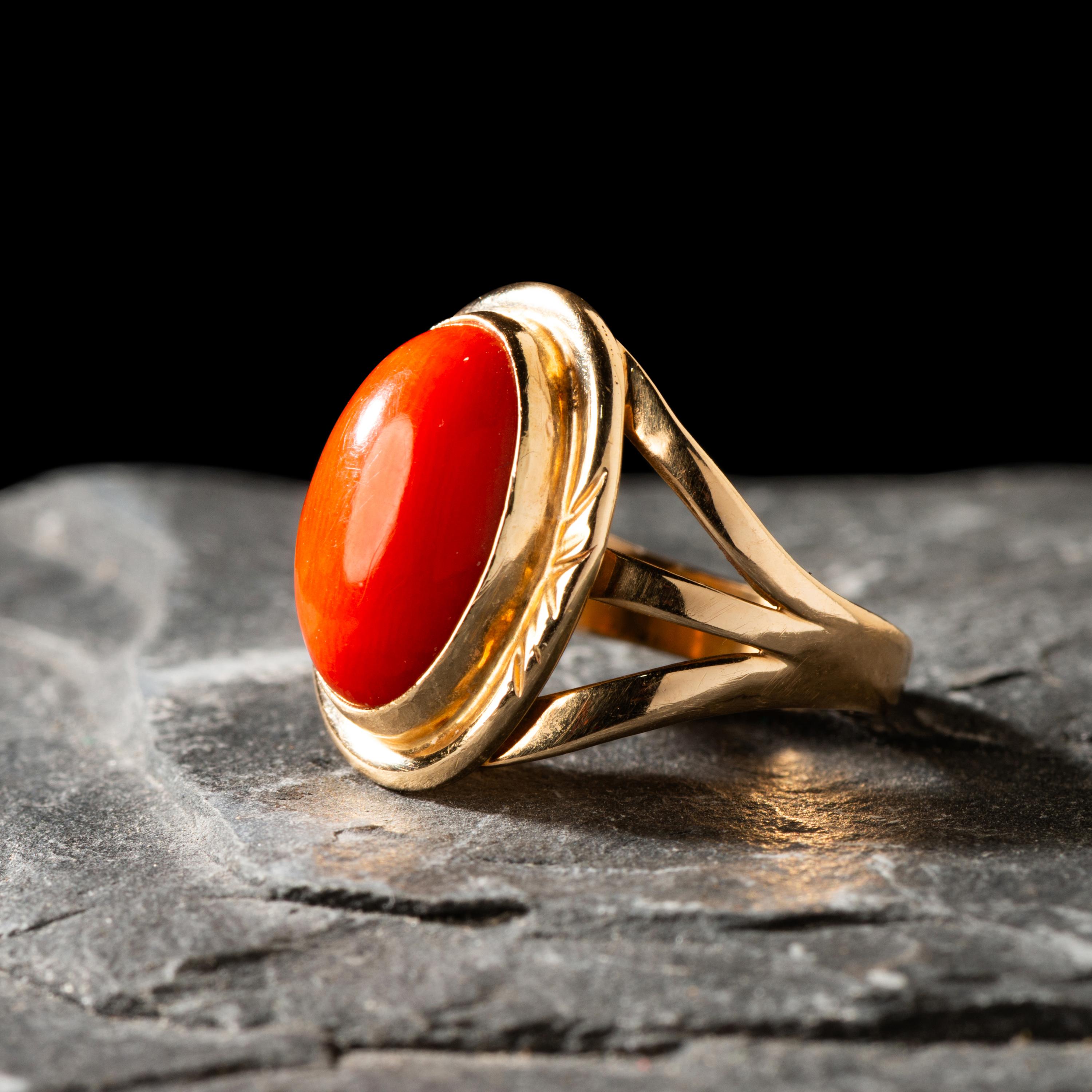 Navajo Gold and Coral Ring