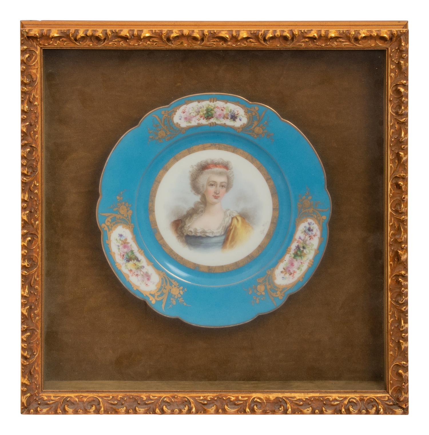 A Group of Seven Framed Sèvres Style Porcelain Plates
