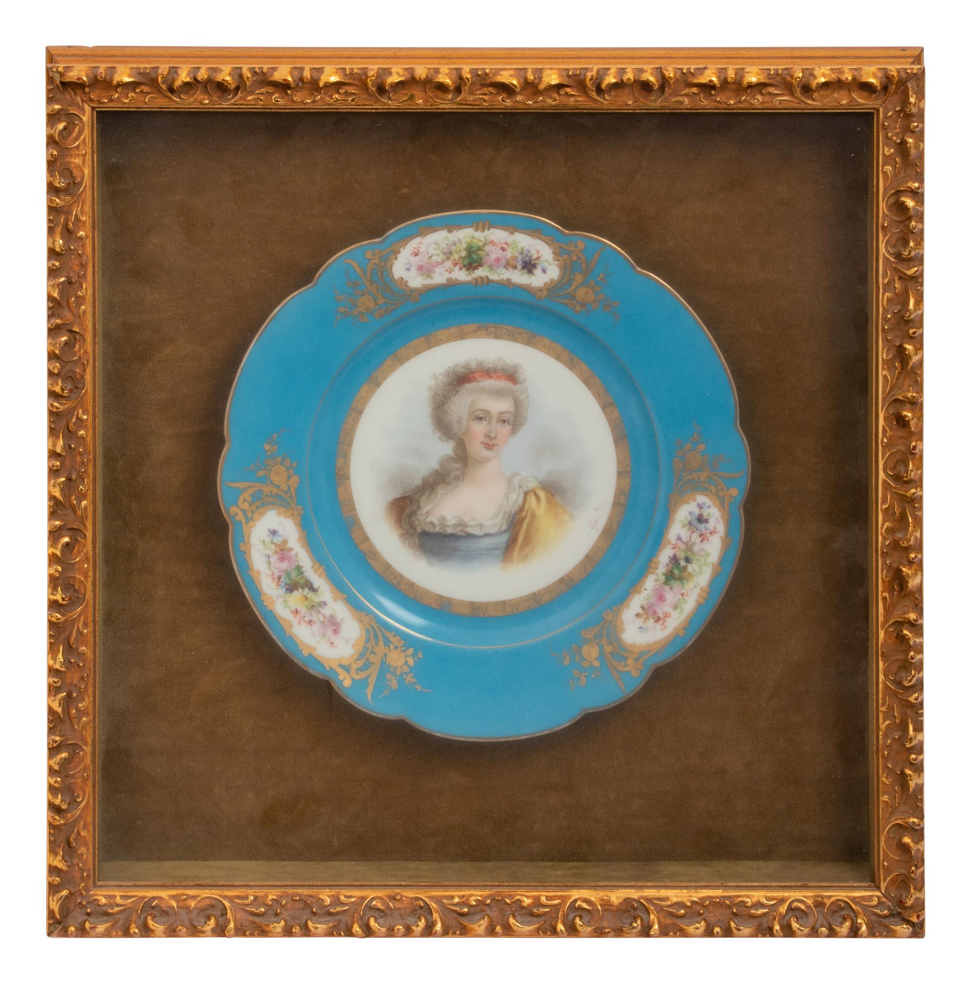 A Group of Seven Framed Sèvres Style Porcelain Plates